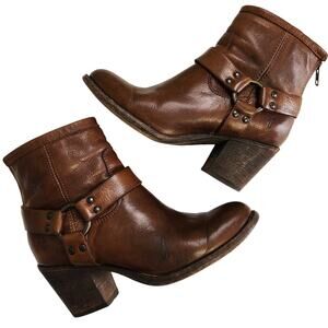 Frye Womens Tabitha Harness Ankle Boots Size 6.5 Cognac Brown Leather Western